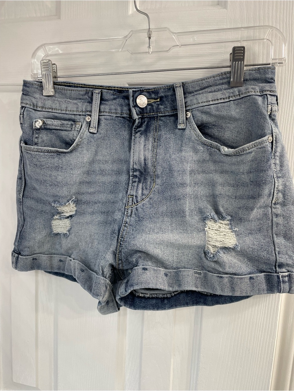 Levi's Denizen Light Blue Distressed Rolled-Hem Denim Mom Shorts Size 5 Juniors